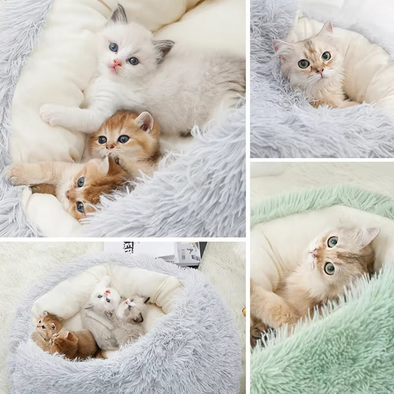 2-in-1 Round Cushion &amp; Warm Pet House for Cats and Small Dogs