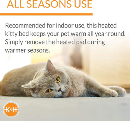 Bolster Heated Cat Bed for Indoor Cats, Thermo-Kitty Fashion Splash Orthopedic Foam Heated Pet Bed for Cats or Dogs, Waterproof Pet Heater, Safety Listed Small 18In round Blue