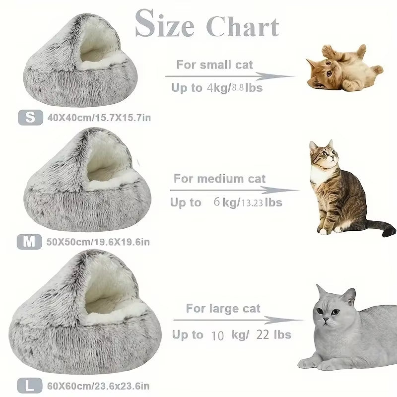 2-in-1 Round Cushion &amp; Warm Pet House for Cats and Small Dogs