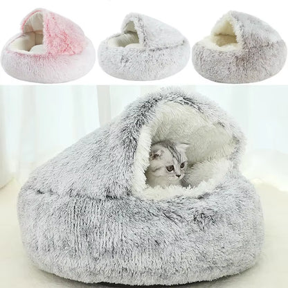 2-in-1 Round Cushion &amp; Warm Pet House for Cats and Small Dogs