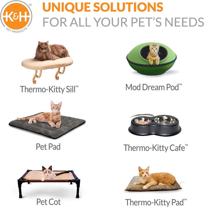 Bolster Heated Cat Bed for Indoor Cats, Thermo-Kitty Fashion Splash Orthopedic Foam Heated Pet Bed for Cats or Dogs, Waterproof Pet Heater, Safety Listed Small 18In round Blue