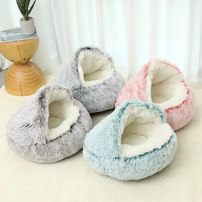 2-in-1 Round Cushion &amp; Warm Pet House for Cats and Small Dogs